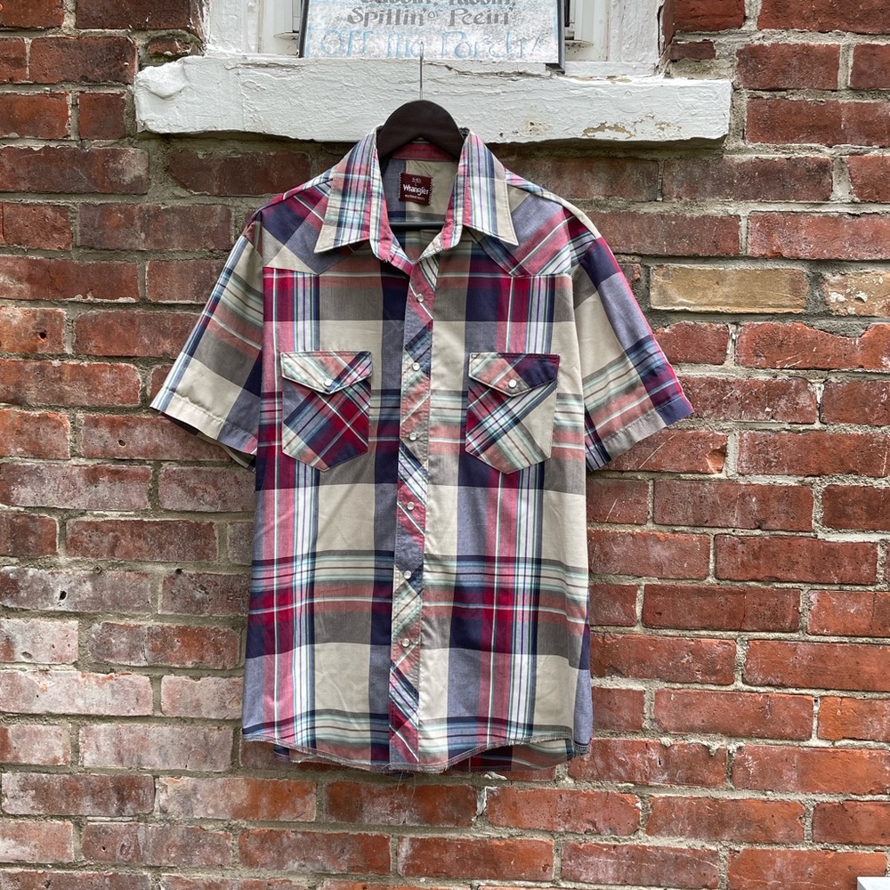 Vintage Wrangler Plaid Western Snap Shirt Pearl Size Large Cowboy